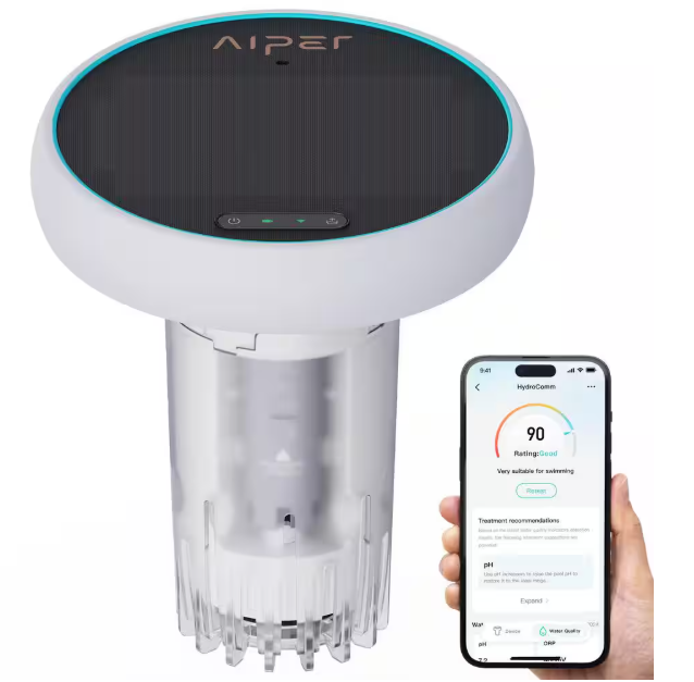 24/7 Water Quality Monitor for Pools, Tracks TDS, EC, pH, Temp & ORP, Solar-Powered-Gray