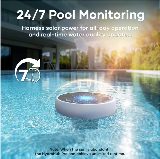 24/7 Water Quality Monitor for Pools, Tracks TDS, EC, pH, Temp & ORP, Solar-Powered-Gray