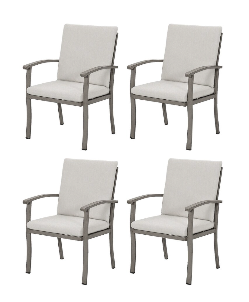 AluLux 4-Piece Aluminum Patio Dining Chairs with Light Gray Cushions SHOWROOM ITEM