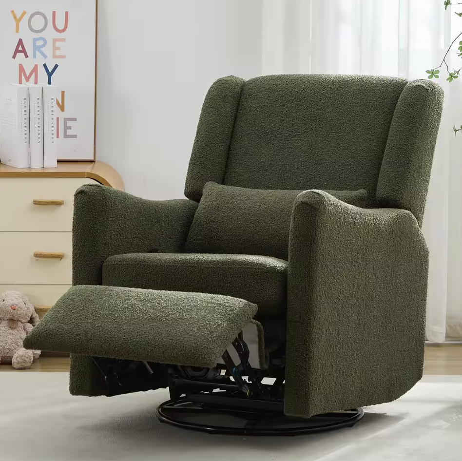 Swivel Wingback Glider Rocker Nursery Recliner Chair - GREEN SHOWROOM ITEM