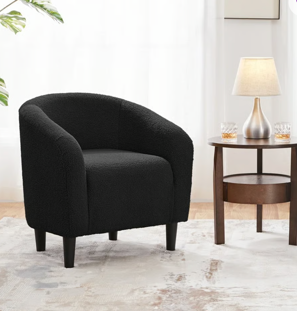 27” Wide Upholstered Solid Wood Barrel Chair - Black SHOWROOM ITEM