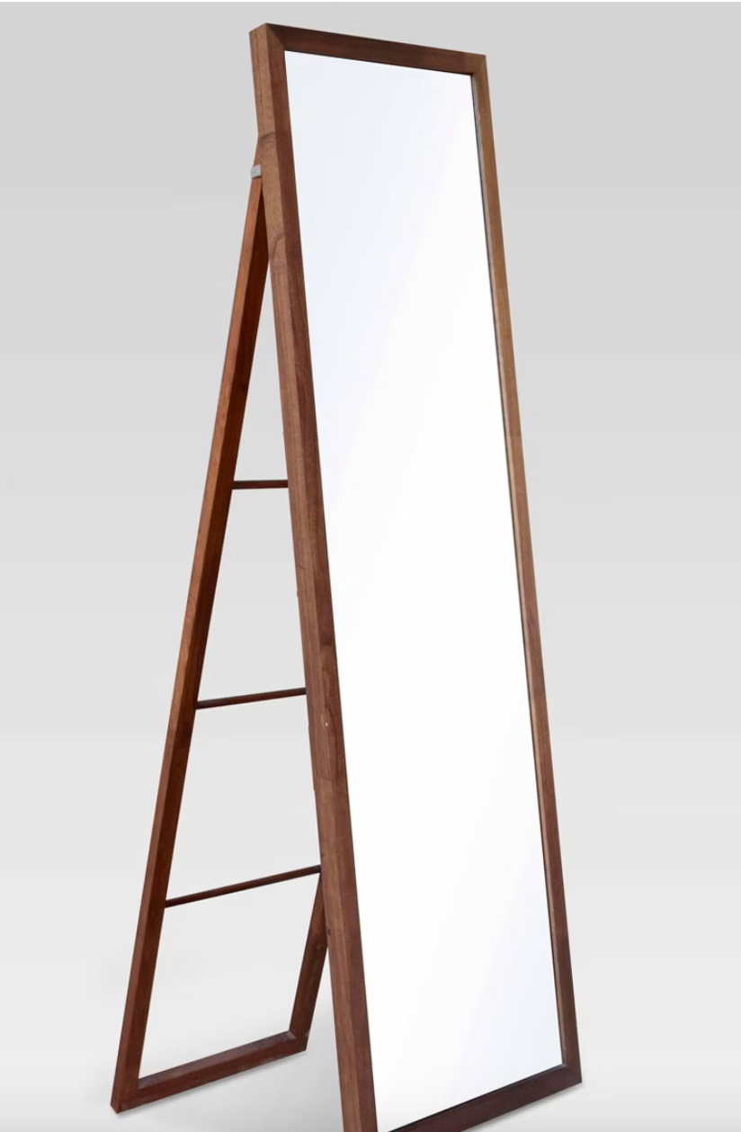 20" x 65" Wood Ladder Standing Mirror Brown SHOWROOM ITEM