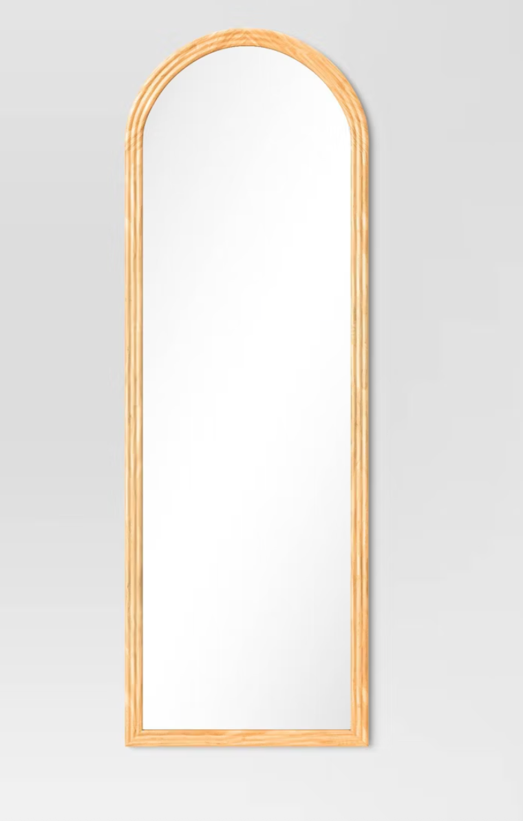 22" x 65" Fluted Arch Floor Mirror Light Natural SHOWROOM ITEM