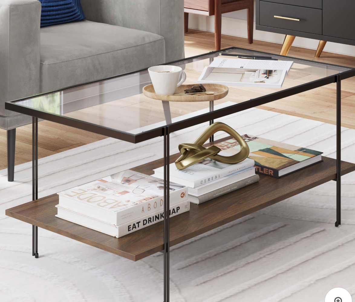 Glass Top Modern Coffee Table Walnut SHOWROOM ITEM
