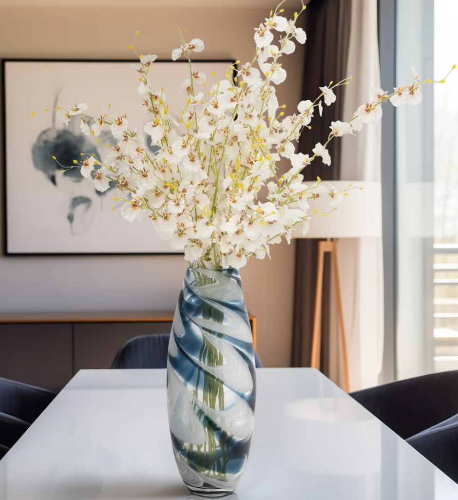 Hand-Blown Glass Vase with Elegant Swirl Design SHOWROOM ITEM