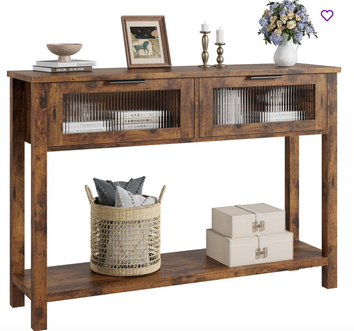 Entryway Table, Wood Console Table With 2 Glass Drawers SHOWROOM ITEM