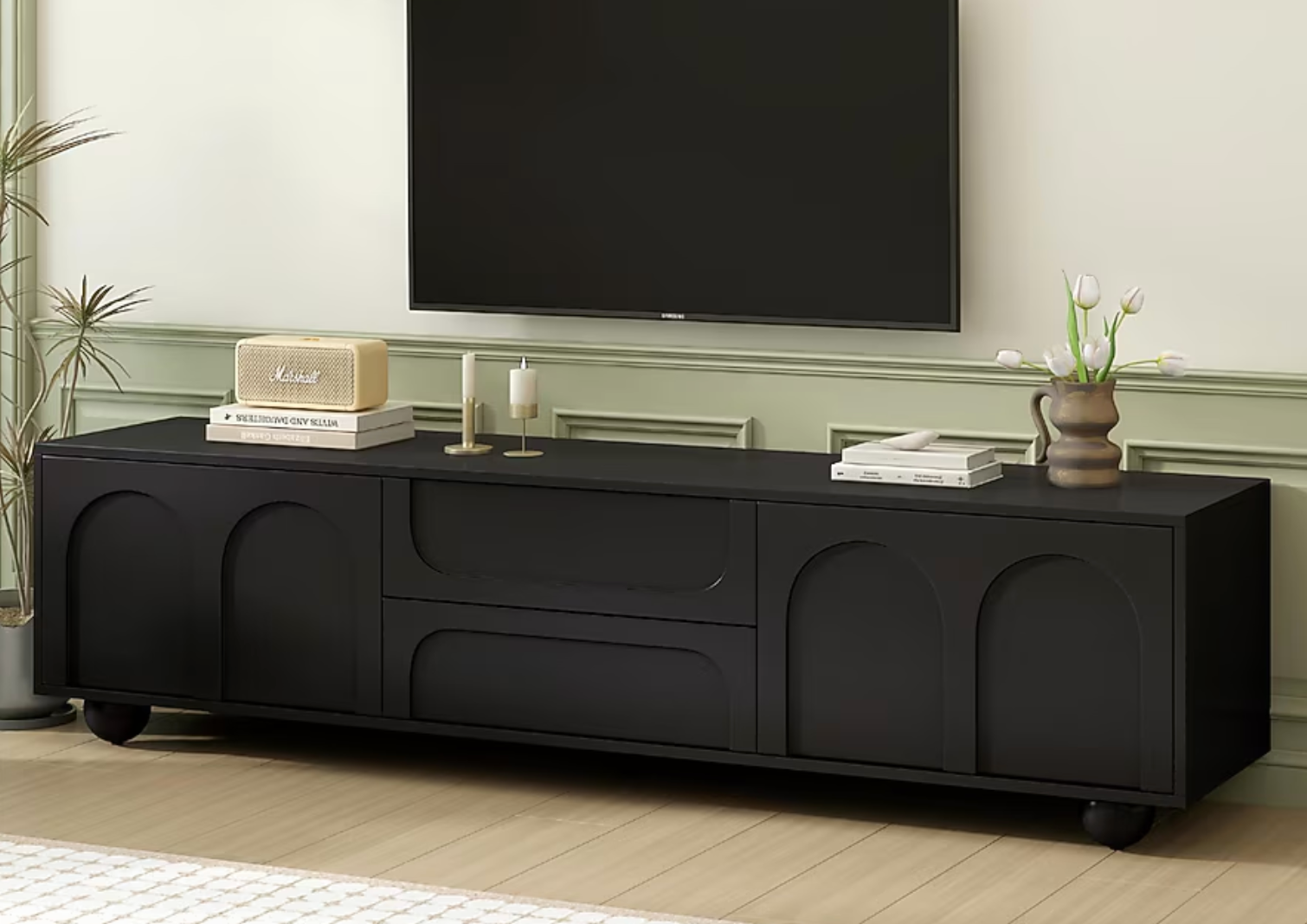 ModernLuxe Cream Style TV Stand with Arched Doors SHOWROOM ITEM