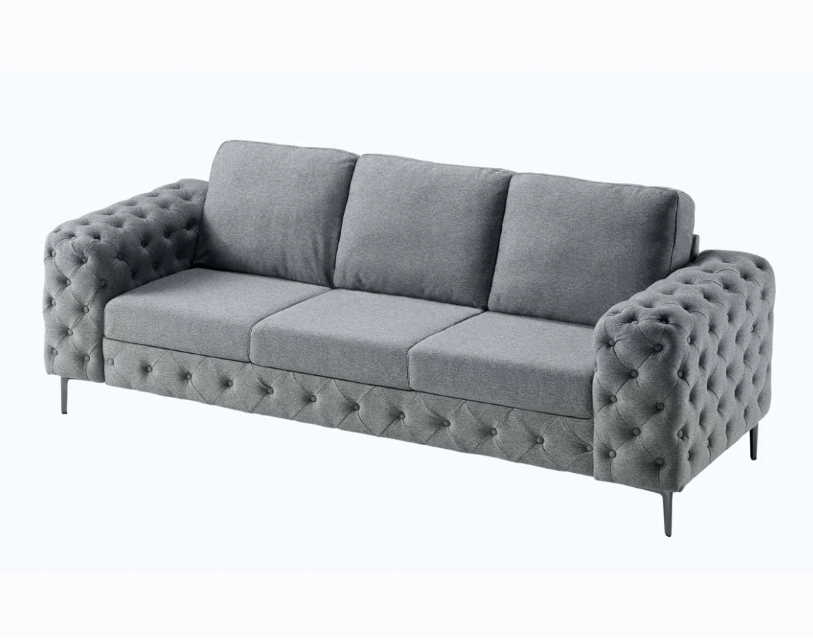 92-Inch Modern Button Tufted 3-Seater Sofa With Wide Armrests SHOWROOM ITEM