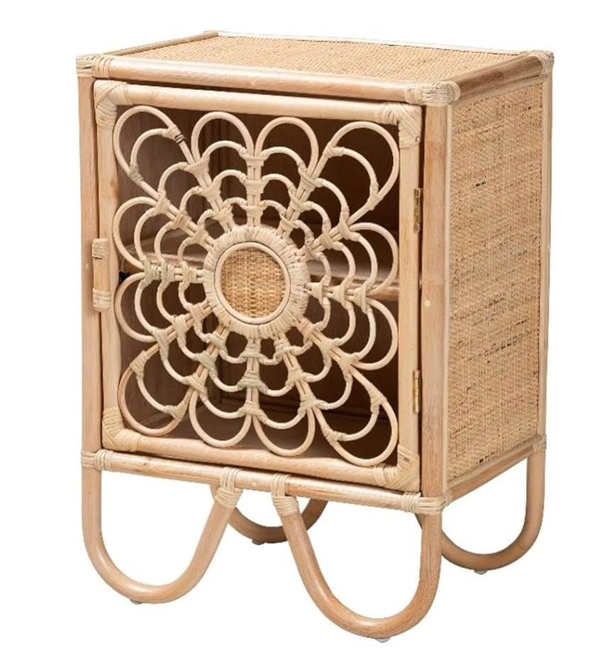 Modern Bohemian Natural Brown Rattan Nightstand SHOWROOM ITEM