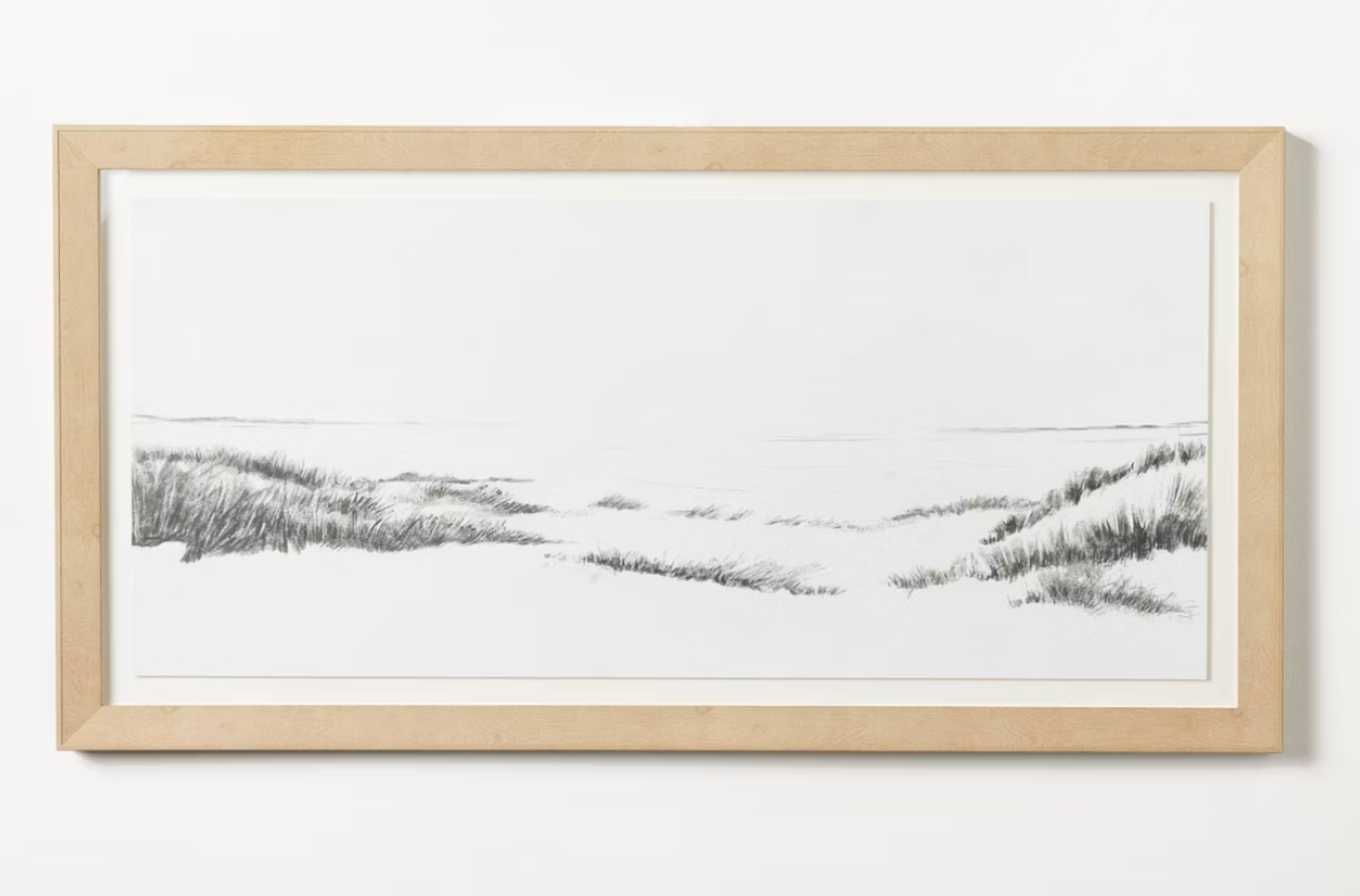 47"x24" Grassy Beach Dune Floated Paper Framed Under Plexiglass Wall Art SHOWROOM ITEM
