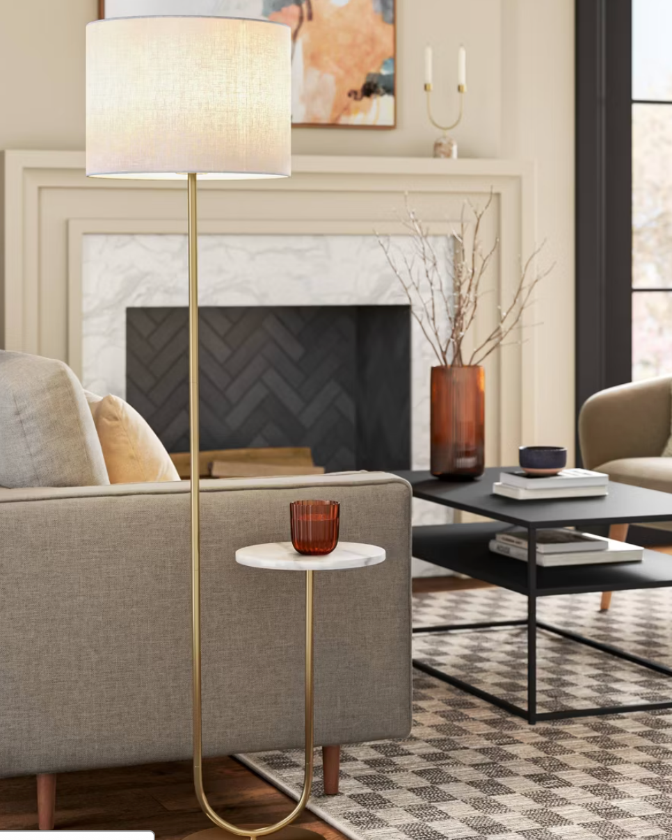 60"x20.5" Floor Lamp with Marble Table SHOWROOM ITEM