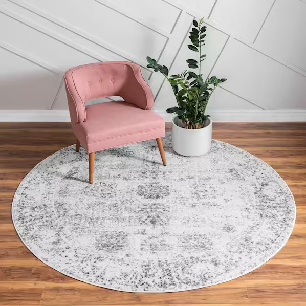 7'10" Round Sofia Casino Area Rug - Gray SHOWROOM ITEM