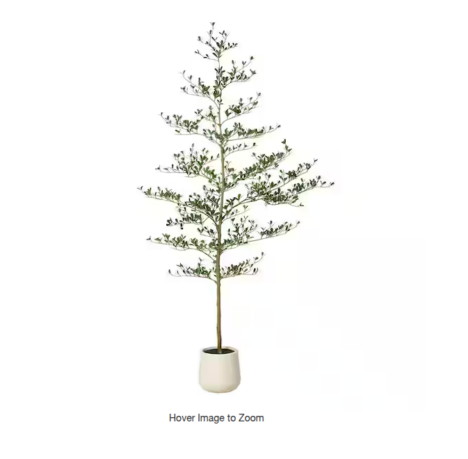 7 ft. Artificial black Olive Tree with white Planter
