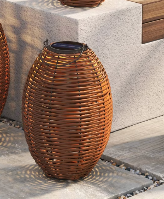 Resin Wicker Woven LED Outdoor Lantern Dark Brown SHOWROOM ITEM