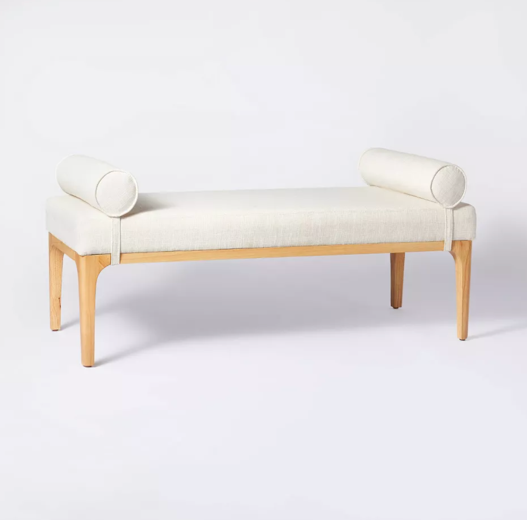 Randolph Bench with Bolster Pillows Linen SHOWROOM ITEM