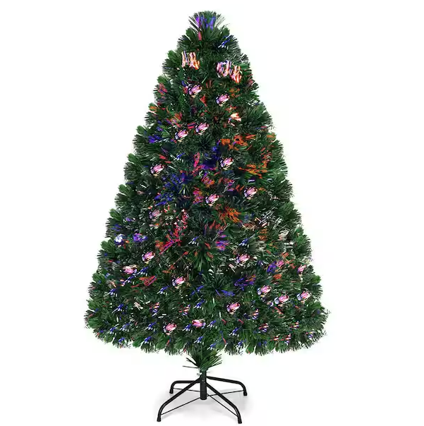 Pre-Lit Fiber Optic Artificial PVC Christmas Tree with Metal Stand Holiday