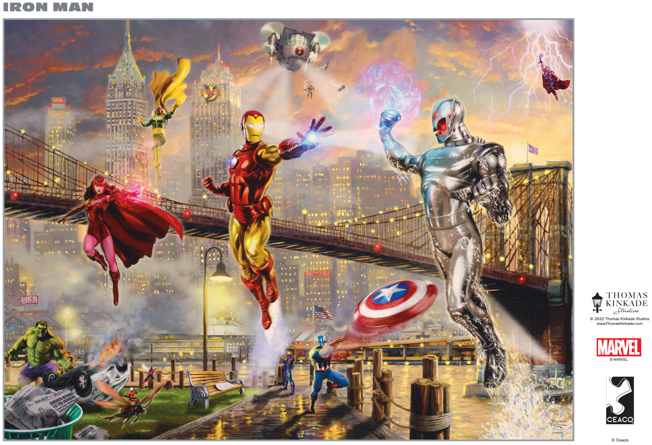 Iron Man - Limited Edition Canvas 1000 Piece Puzzle: Thomas Kinkade (Silver Select Edition) - Giftable Package With Silver Foil Accents