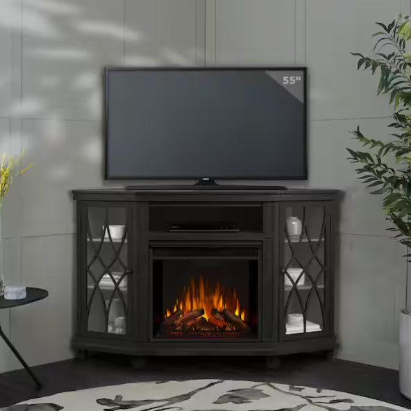 Corner Electric Fireplace in Gray