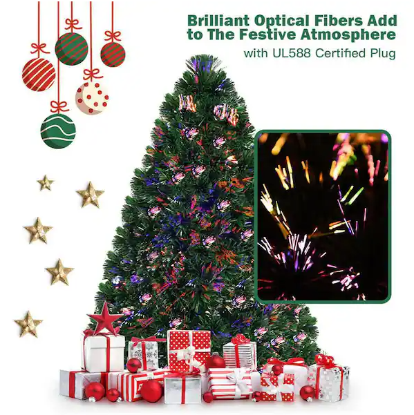 Pre-Lit Fiber Optic Artificial PVC Christmas Tree with Metal Stand Holiday