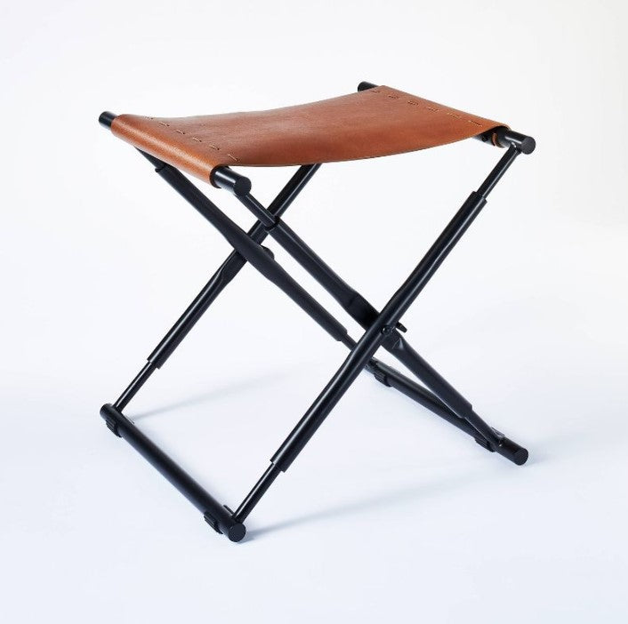 Preston Folding Leather Sling Ottoman