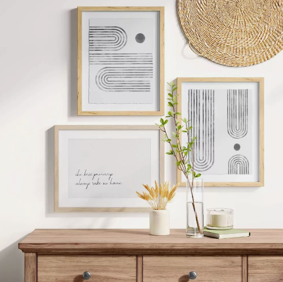 (Set of 2) Curve Lines Framed Under Glass Black