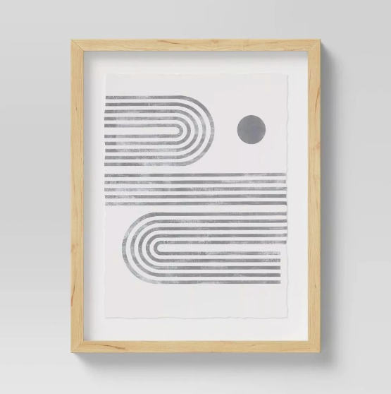 (Set of 2) Curve Lines Framed Under Glass Black