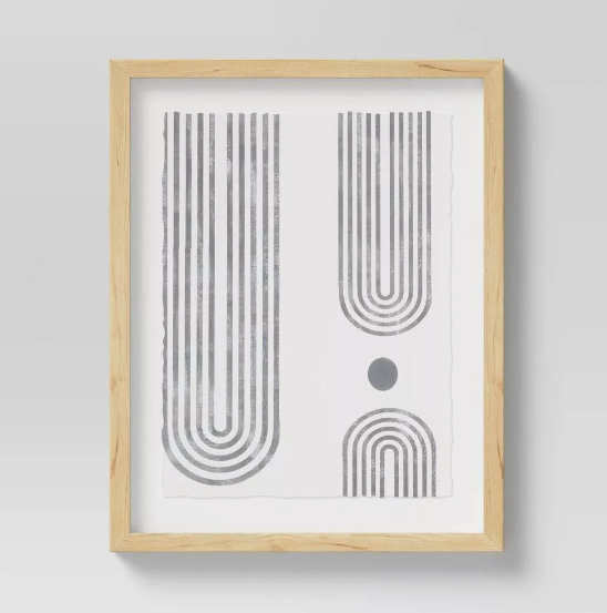(Set of 2) Curve Lines Framed Under Glass Black