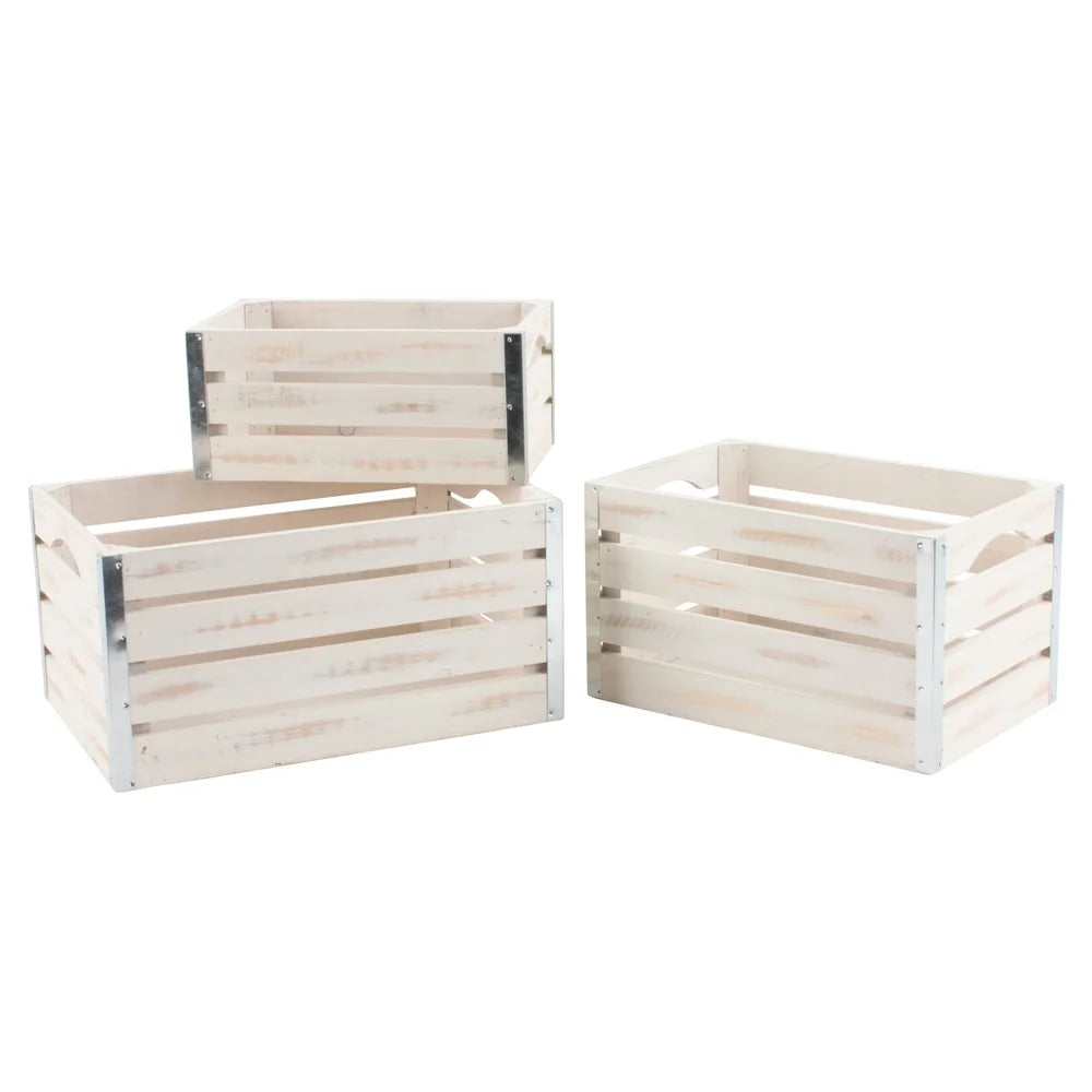 Medium Whitewash Wood Crates (Set of 3) Salvage & Co Indy