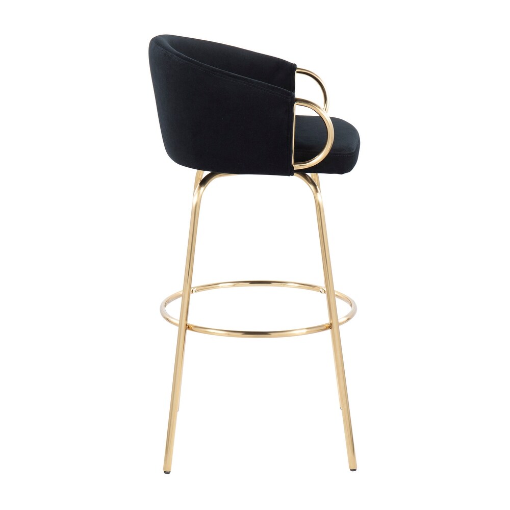 Battista Fixed-Height Gold Bar Stool with Round Gold Footrest (Set of 2) - Black Velvet/Gold