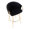 Battista Fixed-Height Gold Bar Stool with Round Gold Footrest (Set of 2) - Black Velvet/Gold