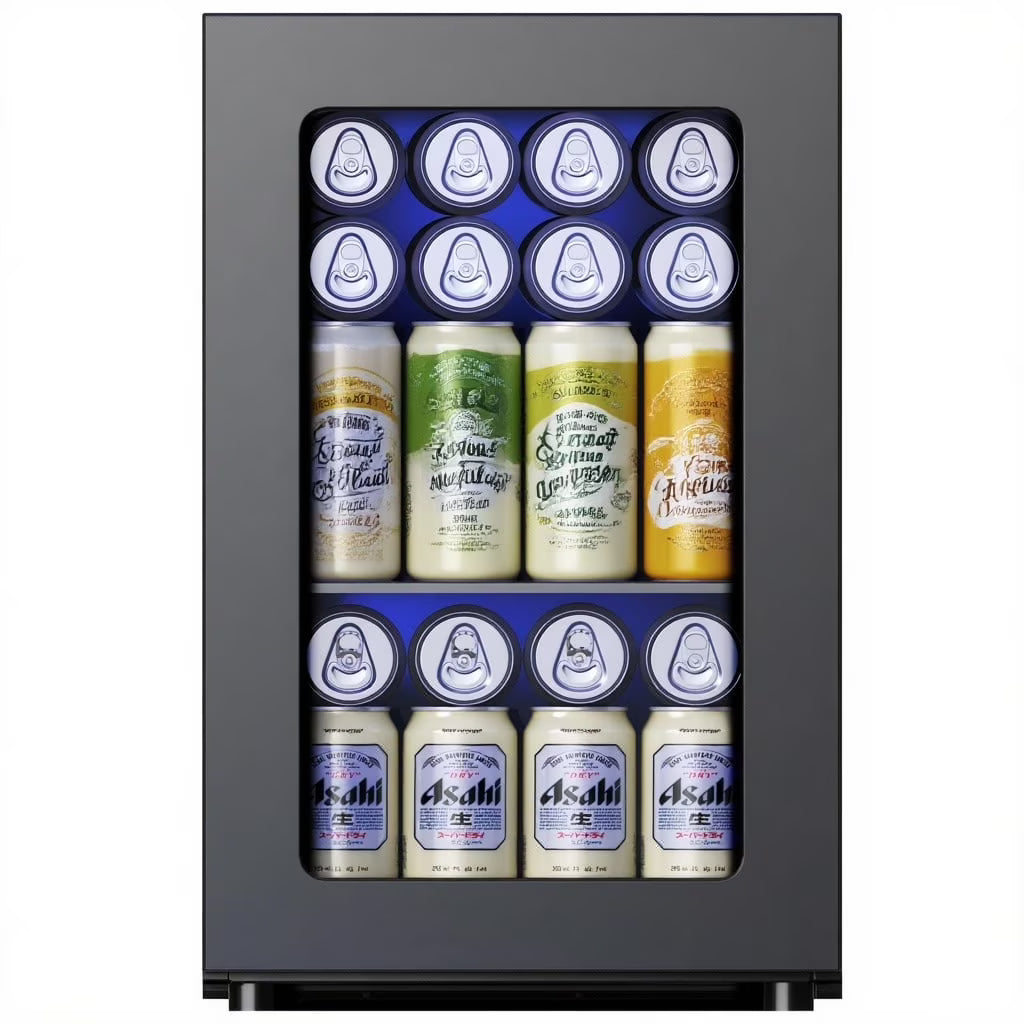 6 Bottles and 24 Cans Mini Beverage Refrigerator & Portable Wine Cooler with Glass Door, Black