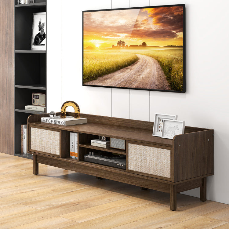 Sliding Door TV Stand with Woven Doors