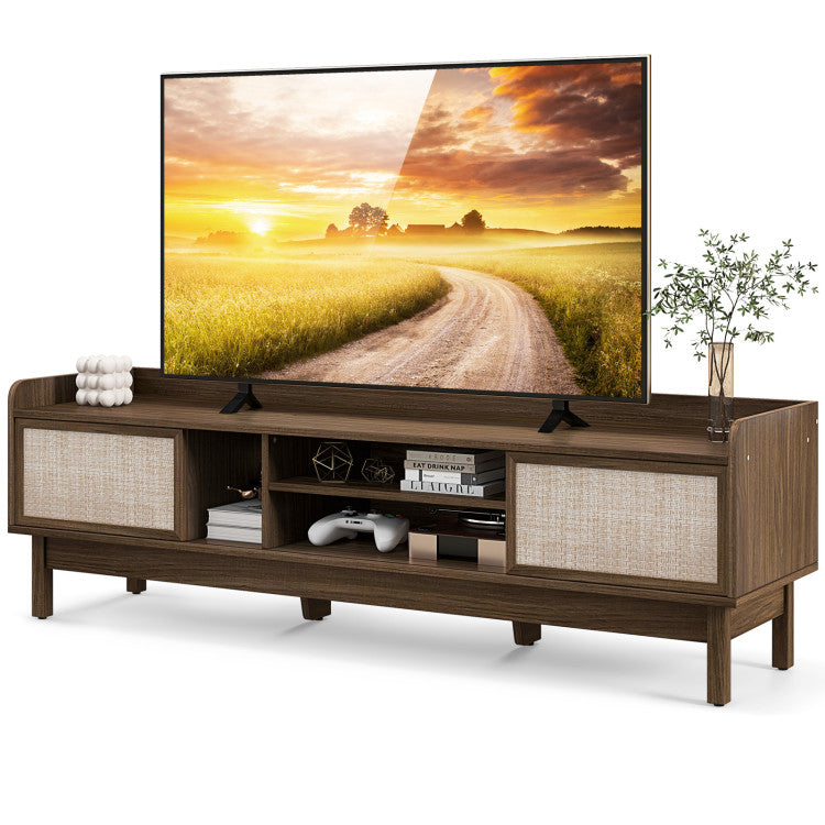 Sliding Door TV Stand with Woven Doors