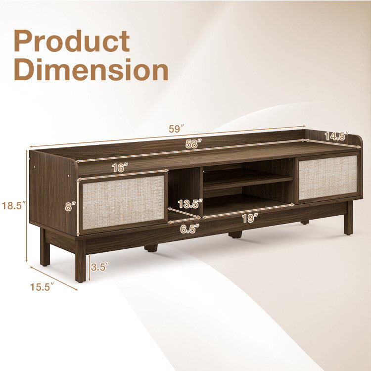 Sliding Door TV Stand with Woven Doors