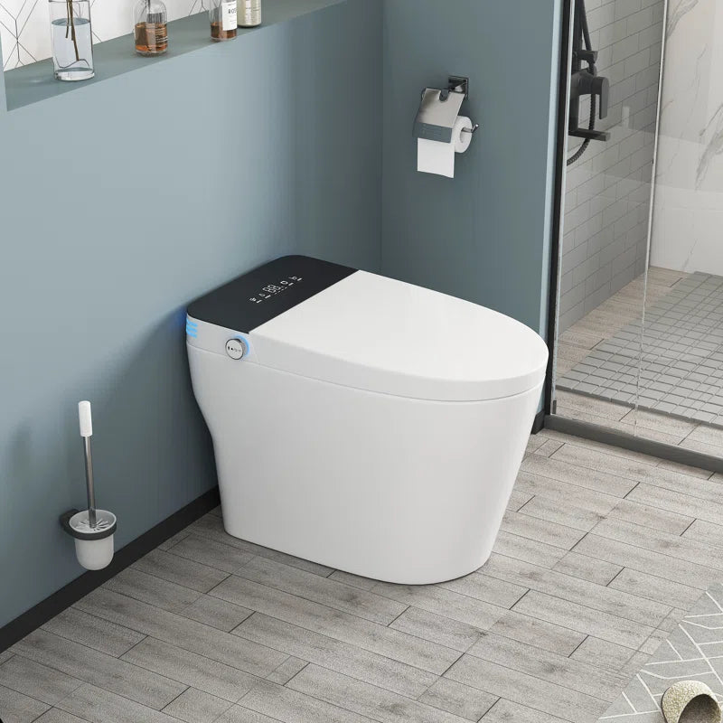 Smart Bidet Toilet Tankless With Auto Open & Close, Heated Seat, Warm Wash, Dryer, Advanced Remote Control
