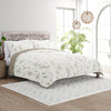 All Season 3 Piece Watercolor Leaves/Stripe Reversible Quilt Set with Shams - Latte - King - Cal King