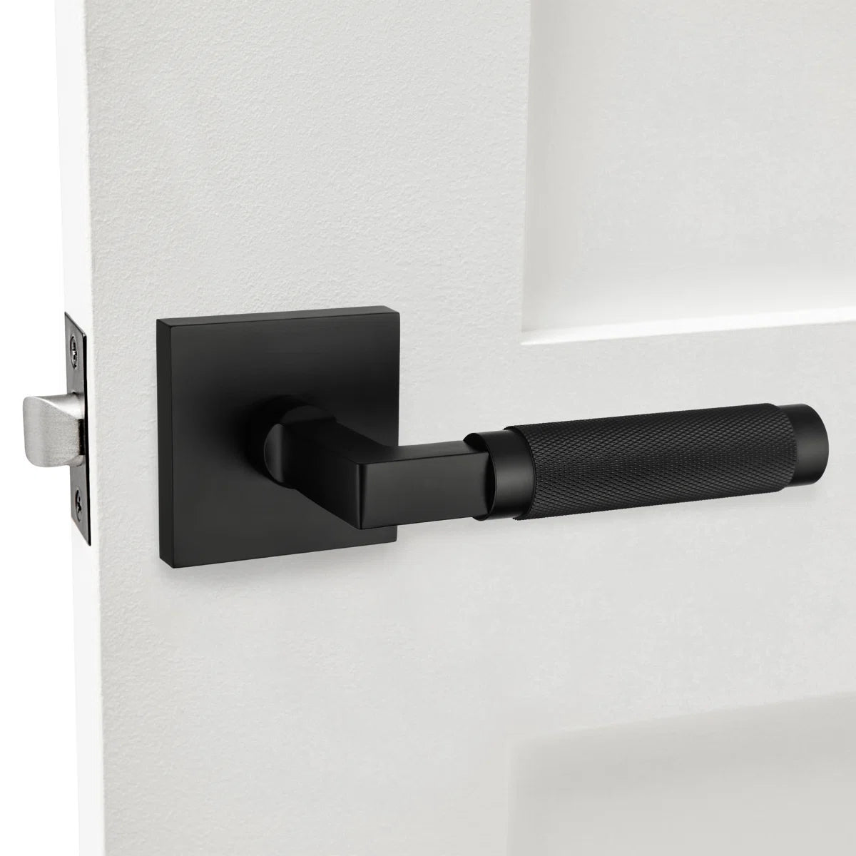 Soho Solid Brass Matte Black Door Lever with Knurled Handle