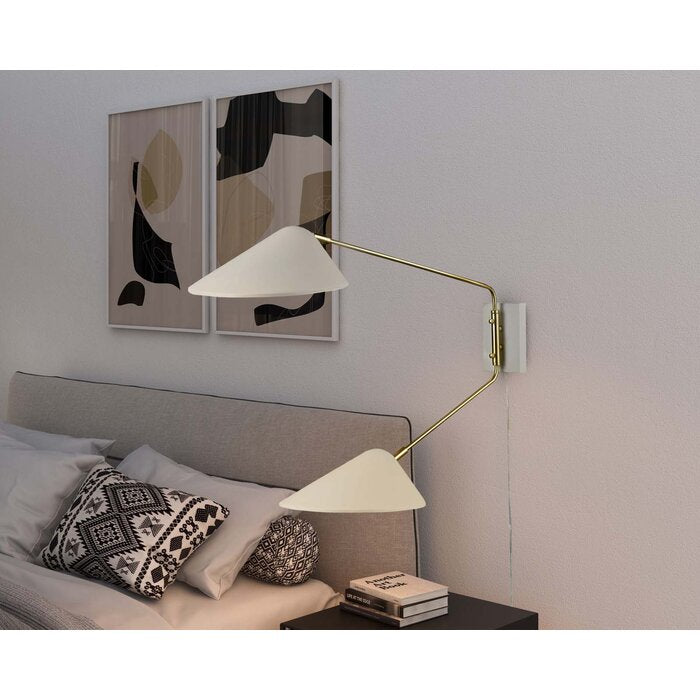 White Solid Brass Swing Arm Sconce