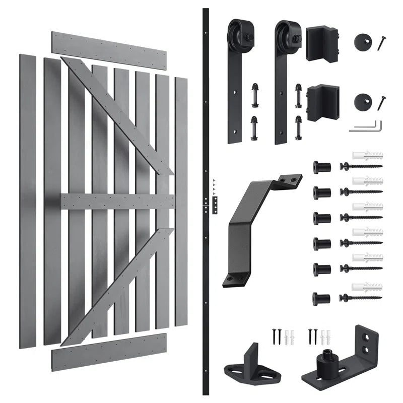 Solid Wood Paneled Barn Door with Installation Hardware Kit