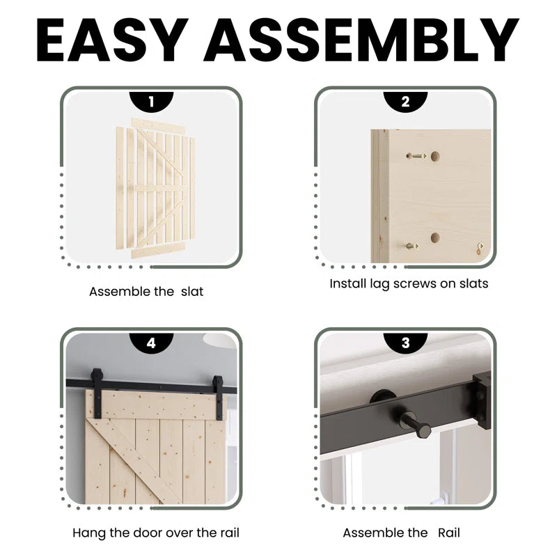 Solid Wood Paneled Barn Door with Installation Hardware Kit