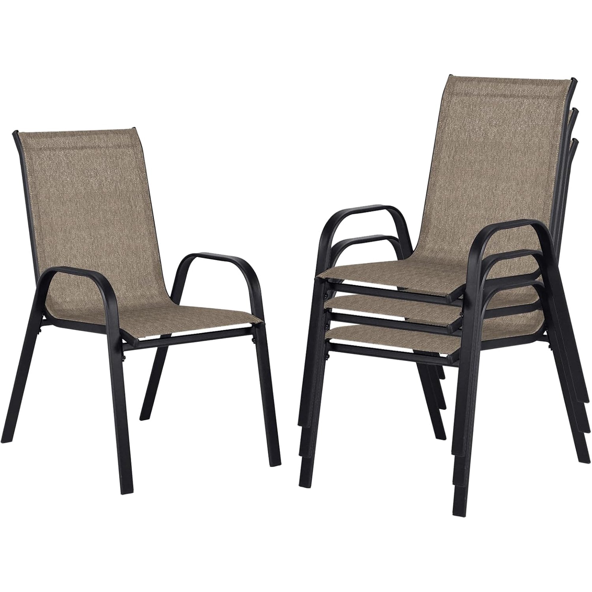(Set of 4) Stackable Patio Chairs - Tan SHOWROOM ITEM