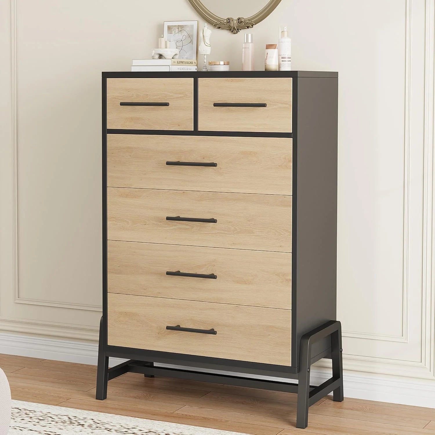 4+2 Dresser for Bedroom, Tall Drawer with Storage Freestanding, Wooden Closet Storage Chest