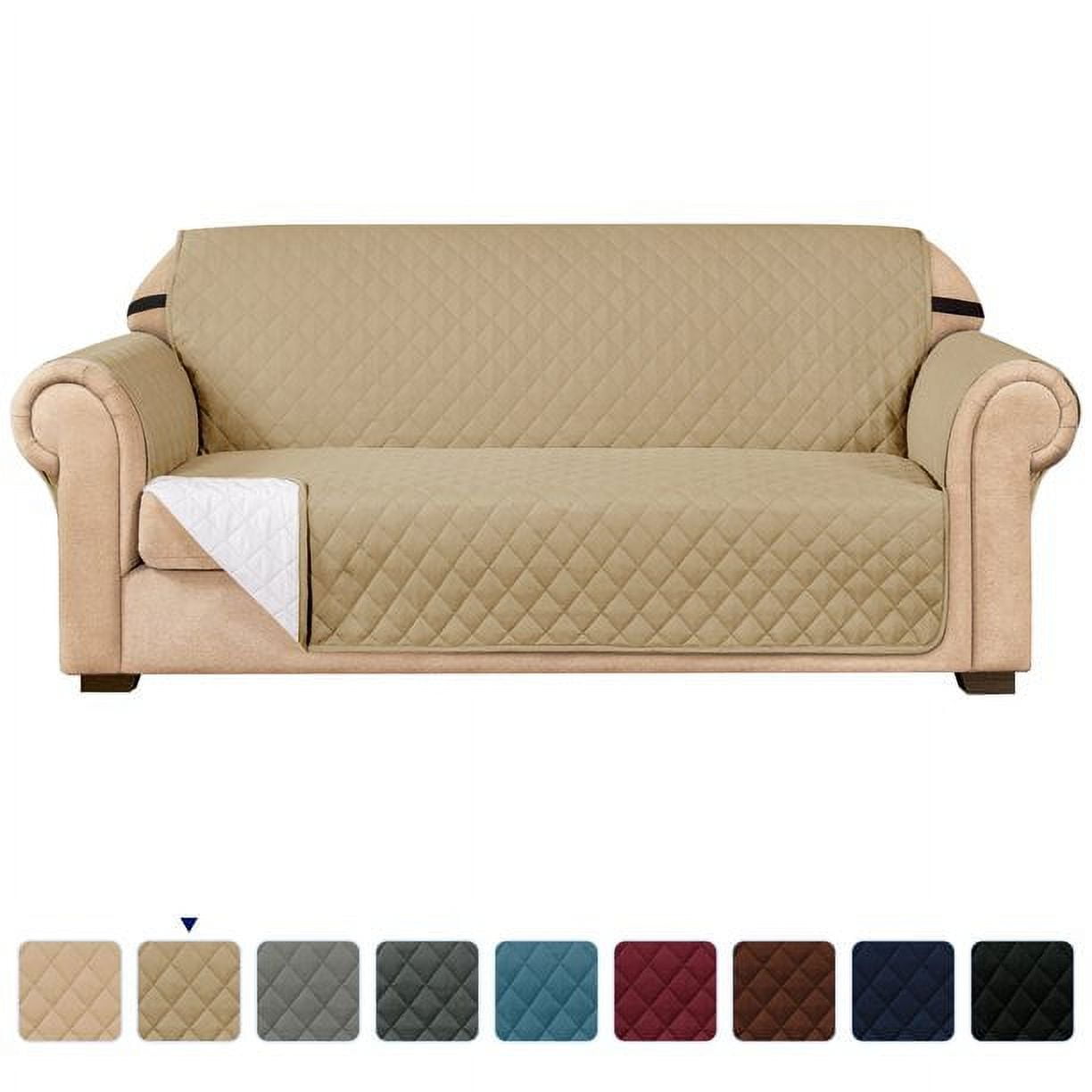 1-Piece Reversible Sofa Cover Quilted Slipcover (Sofa, Sand)