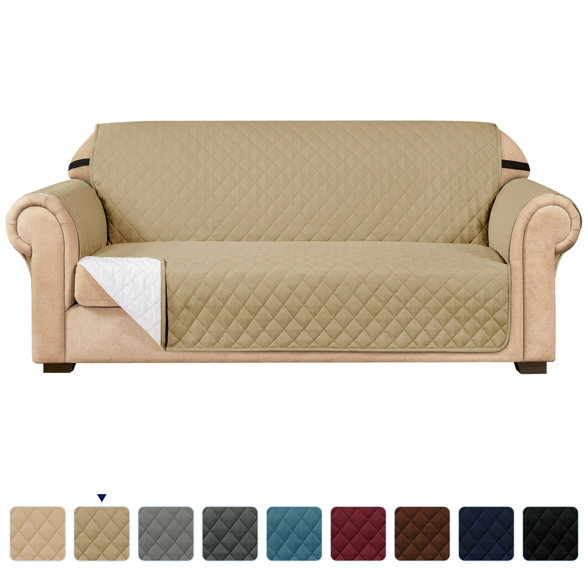 1-Piece Reversible Sofa Cover Quilted Slipcover (XL Sofa, Sand)