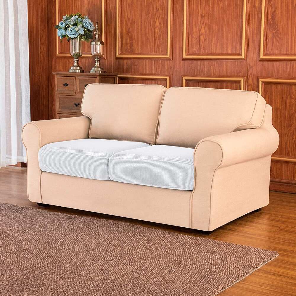 4-Piece Stretch Separate Sofa Cushion Cover Elastic Slipcover - Off White