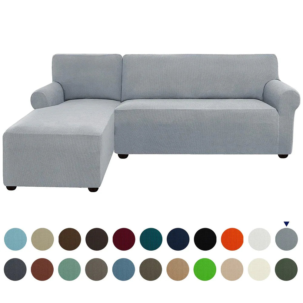 2 Pieces L-Shaped Couch Covers Stretch Fabric Sofa Slipcovers - Left-Chaise - Light Gray