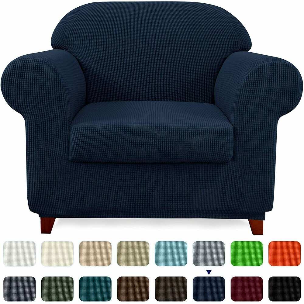 2 Piece Armchair Slipcover Stretch Spandex Furniture Protector - Navy