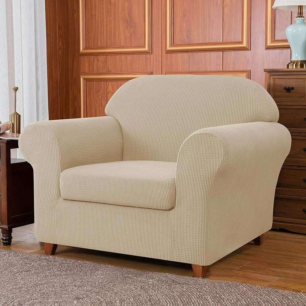 2 Piece Armchair Slipcover Stretch Spandex Furniture Protector - Off White