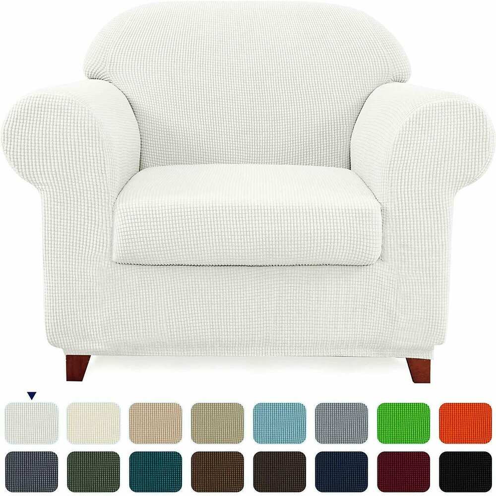 2 Piece Armchair Slipcover Stretch Spandex Furniture Protector - Off White