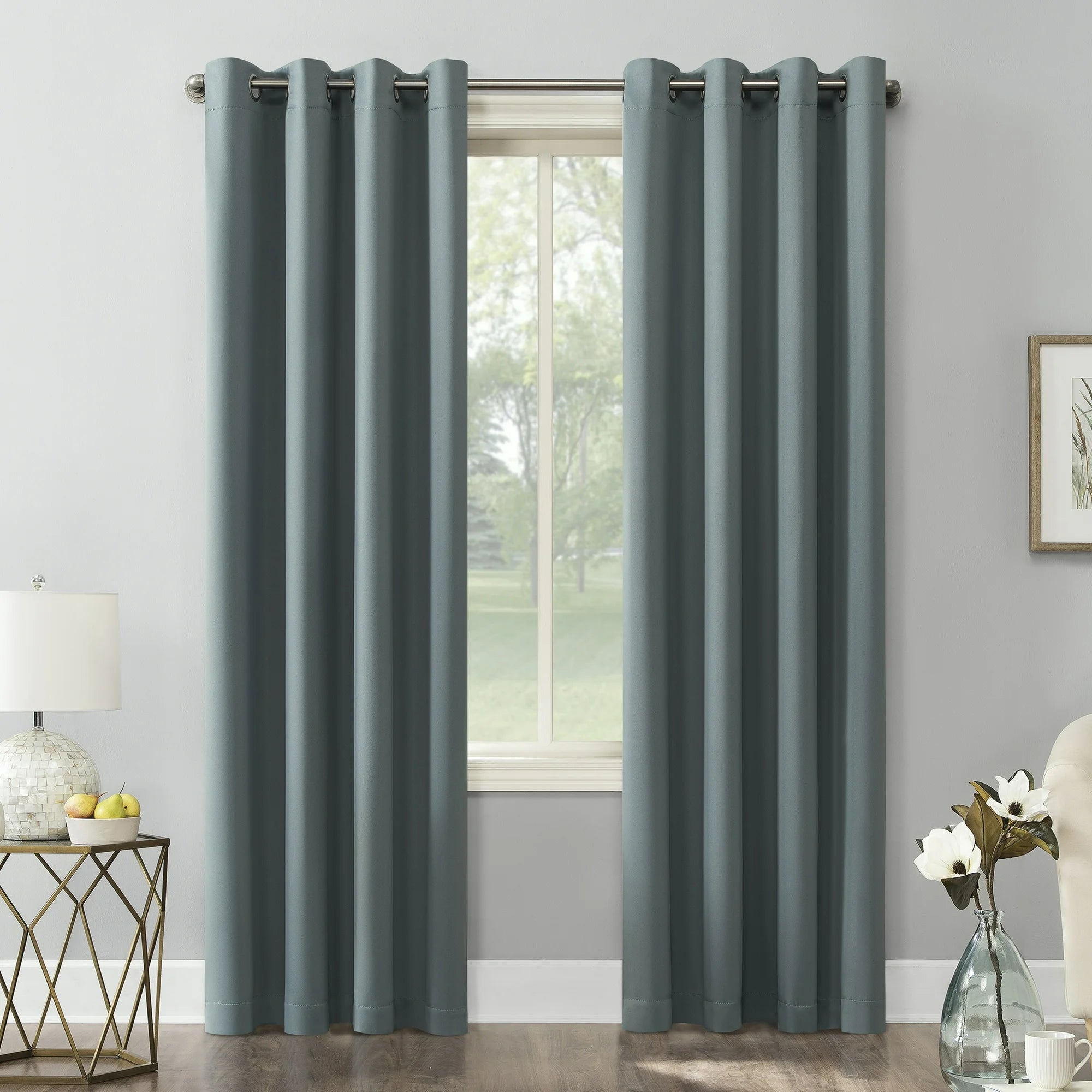 Nolan Energy Efficient Blackout Grommet Single Curtain Panel, Mineral - Set of 2